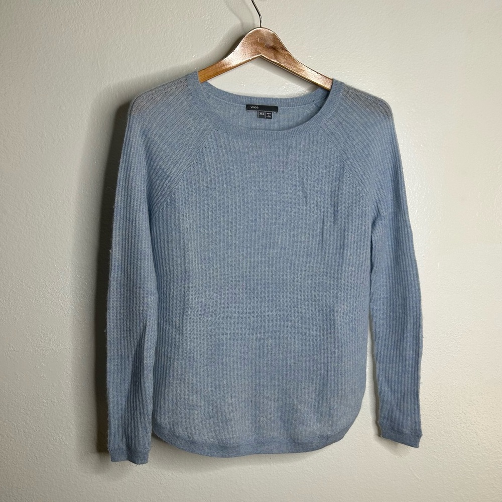 VINCE 100% Cashmere Baby Blue Ribbed Pullover Sweater Oversized Fit XXS